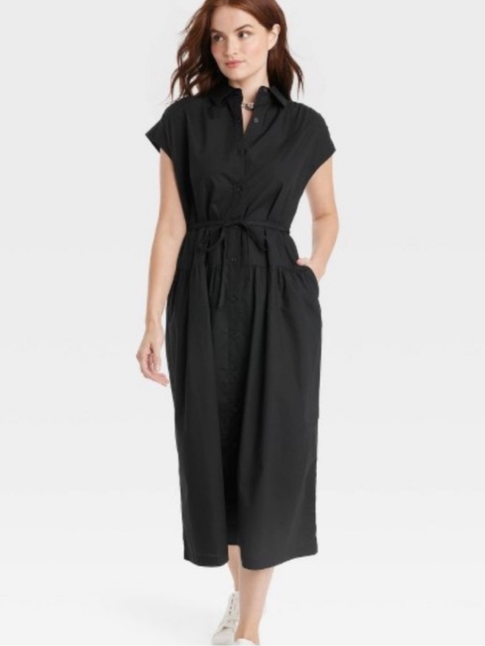 NWT. A New Day Women's Short Sleeve Midi Dress - Black Size MEDIUM